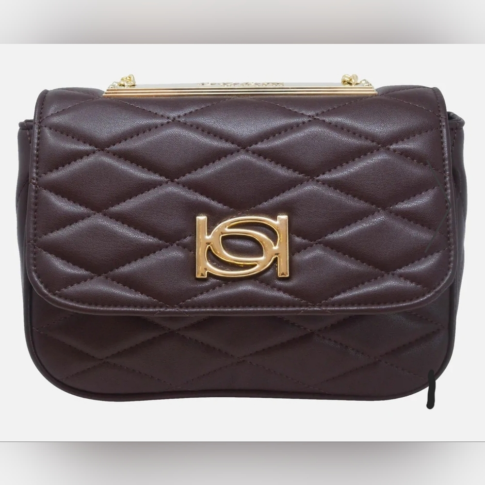 BEBE ABIGAIL SMOOTH FLAP SHOULDER BAG BROWN